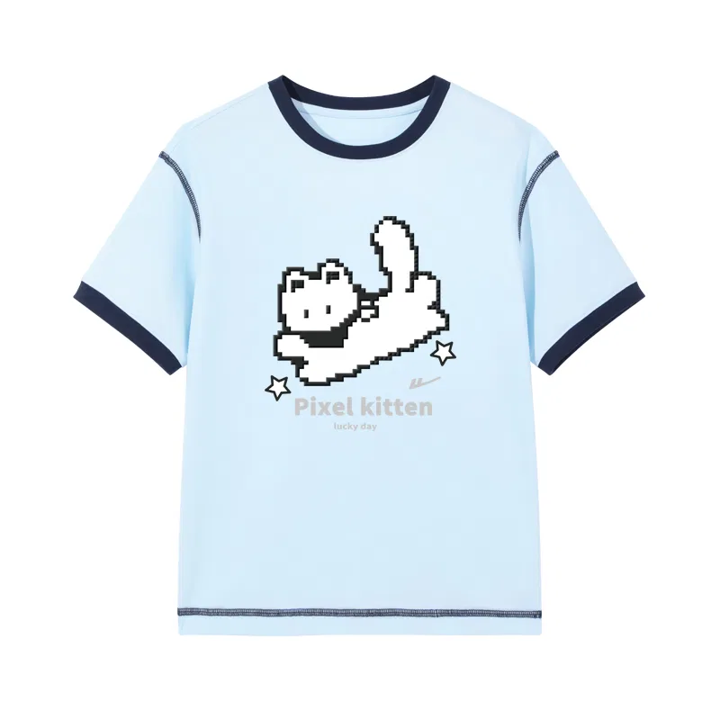 Детская футболка с коротким рукавом Pixel Cat Light Blue/H WARRIOR