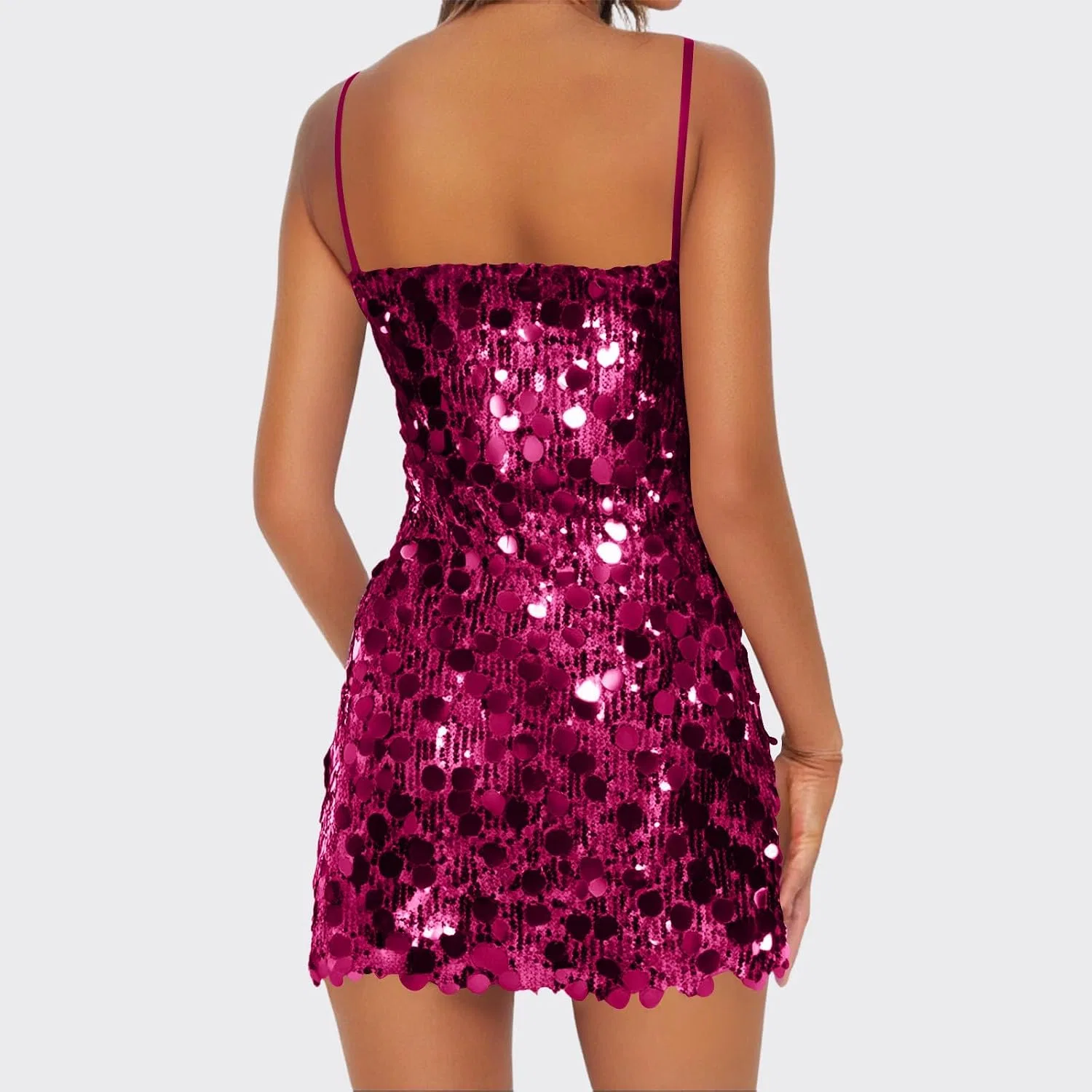 Женское платье с пайетками, с квадратным вырезом, Sequin Short Homecoming, ярко-розовый — фото 4