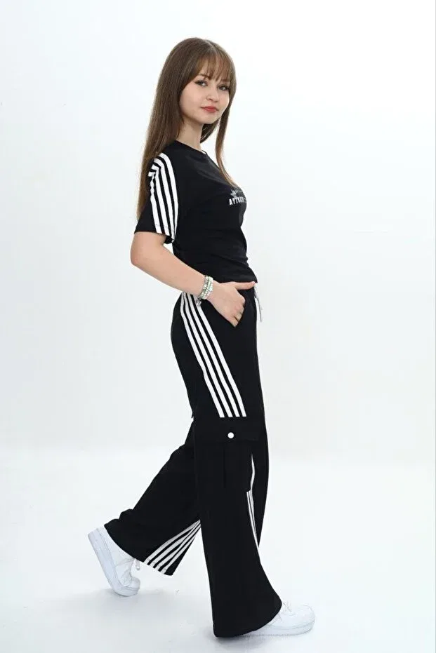 Детский спортивный комплект для девочек с принтом Pantulux, Black
