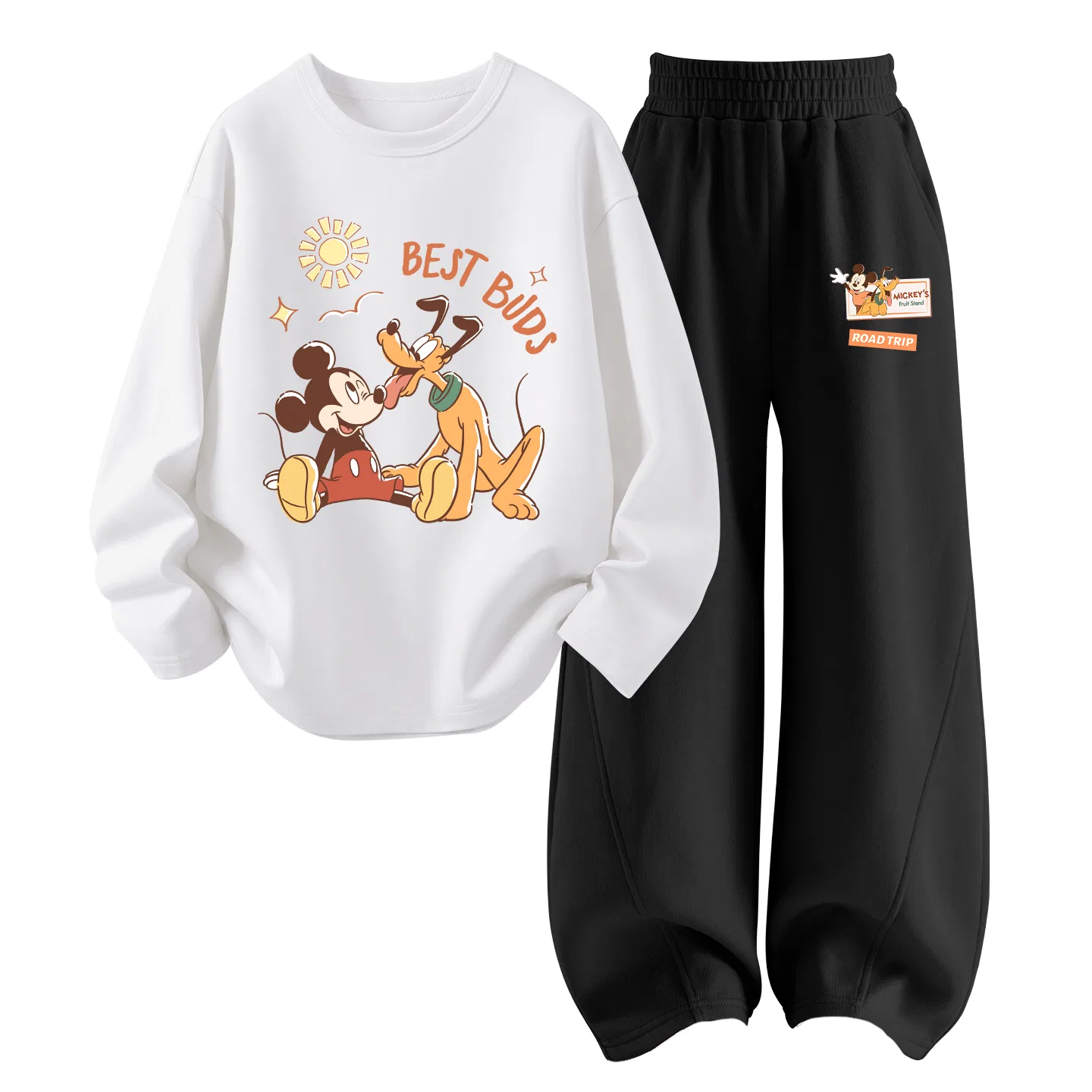 Детский спортивный комплект из футера с длинным рукавом Disney, Sunny White With Happy Logo K Black