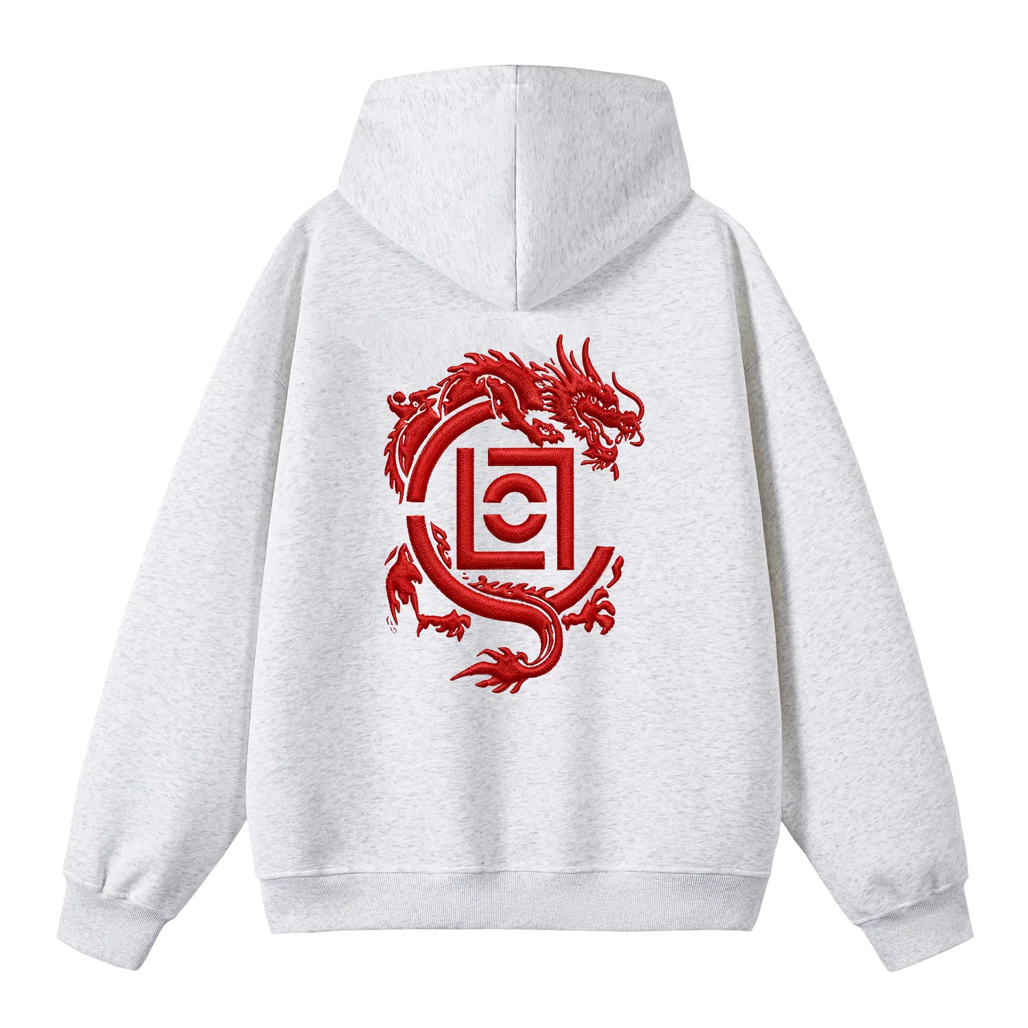 Детский худи с капюшоном, свободный крой с вышивкой, CLOT, White Heather Gray with Red Logo