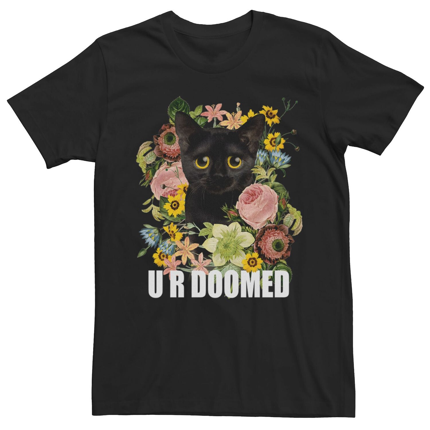 

Мужская милая забавная футболка с рисунком котенка Big Eye UR Doomed с цветочным принтом Licensed Character, черный