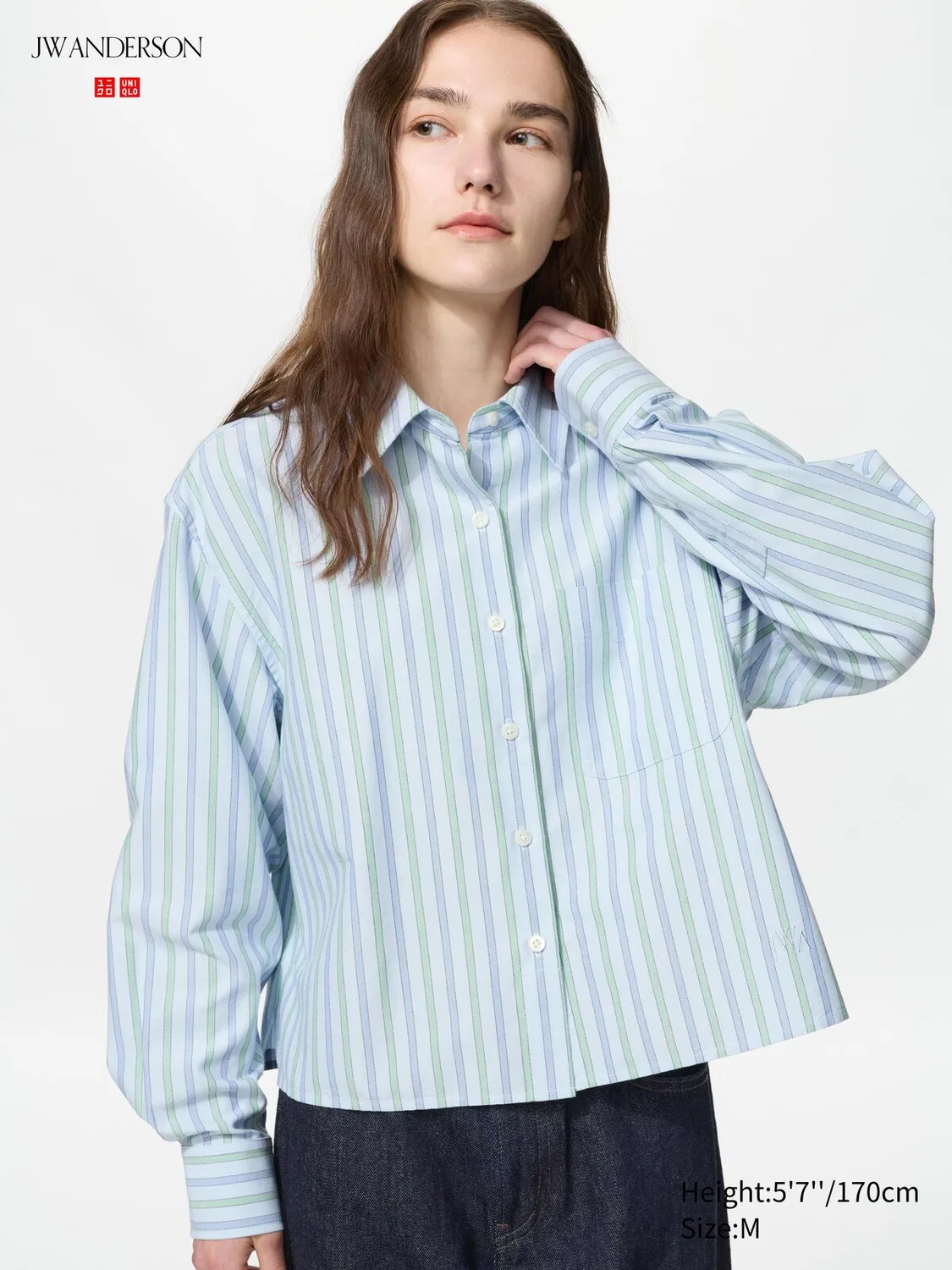 Рубашка Uniqlo, оксфордская, свободный крой в полоску, синий