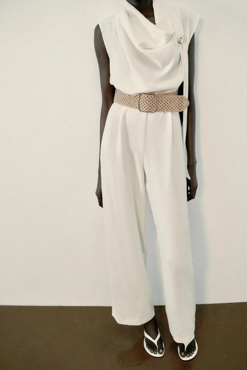 Комбинезон с поясом золотистого цвета ZARA, White — фото 2