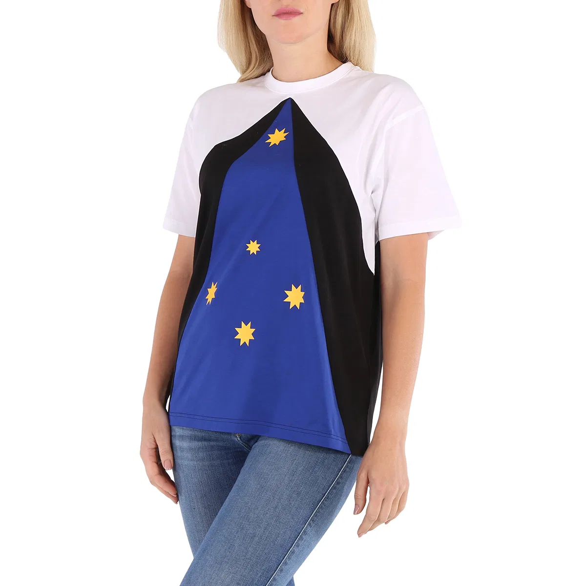 Футболка с цветовым блоком и принтом звезды Color-Block Star-Print Burberry, Oceanic Blue — фото 3