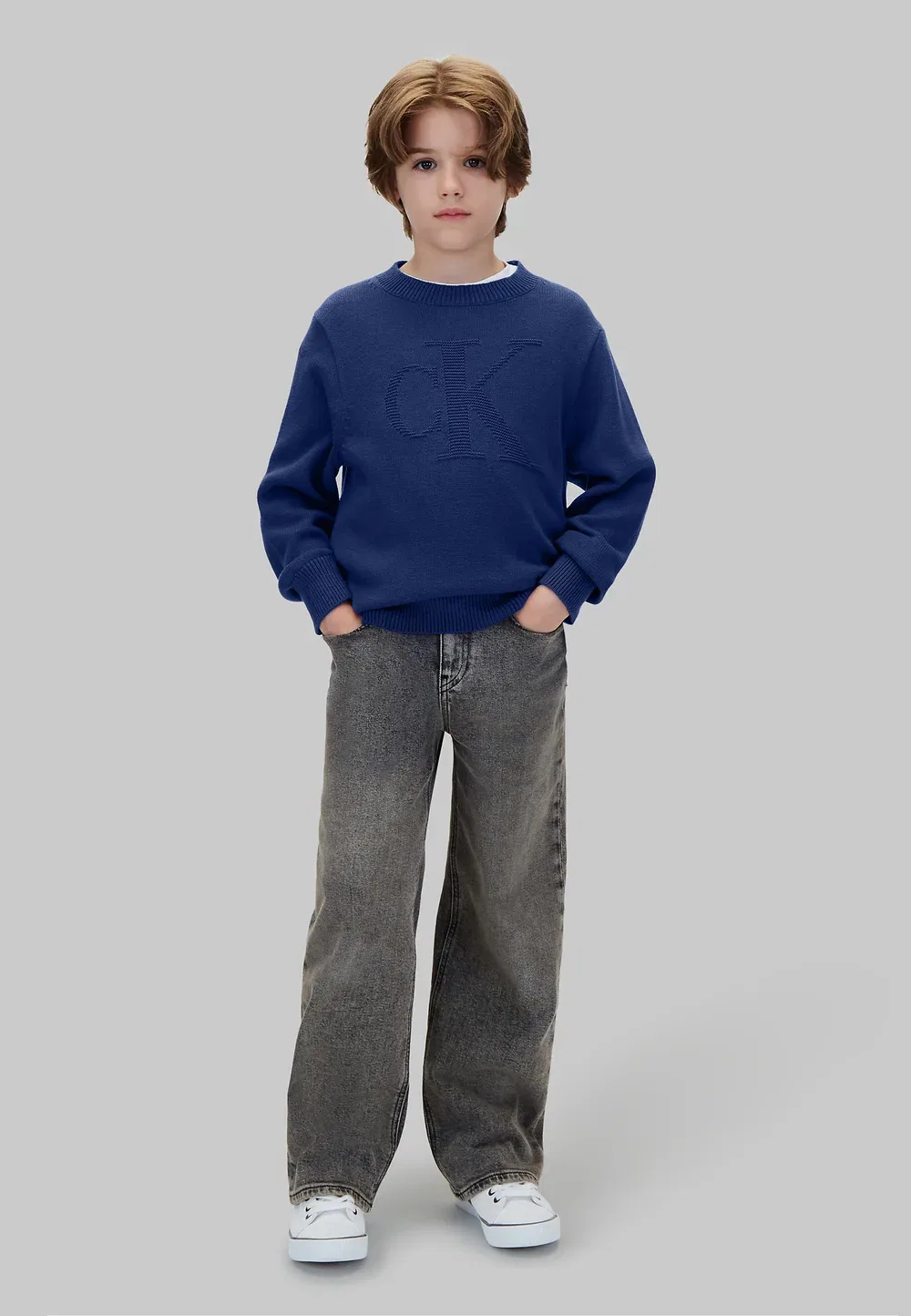 Детский вязаный джемпер с логотипом - джемпер Calvin Klein Jeans, Estate Blue