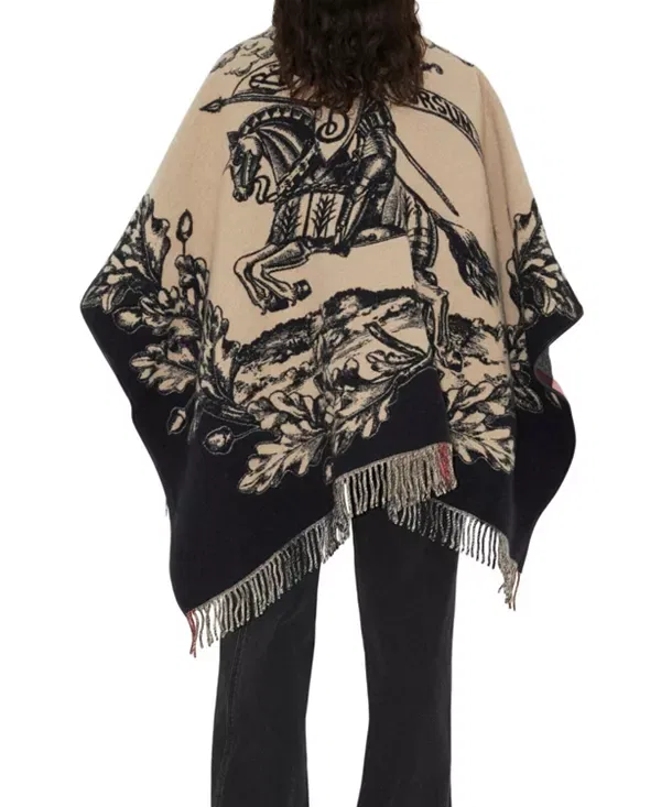 Женский плащ-накидка из шерсти с принтом Reversible EKD Check Wool Cape Burberry, Archive Beige — фото 2