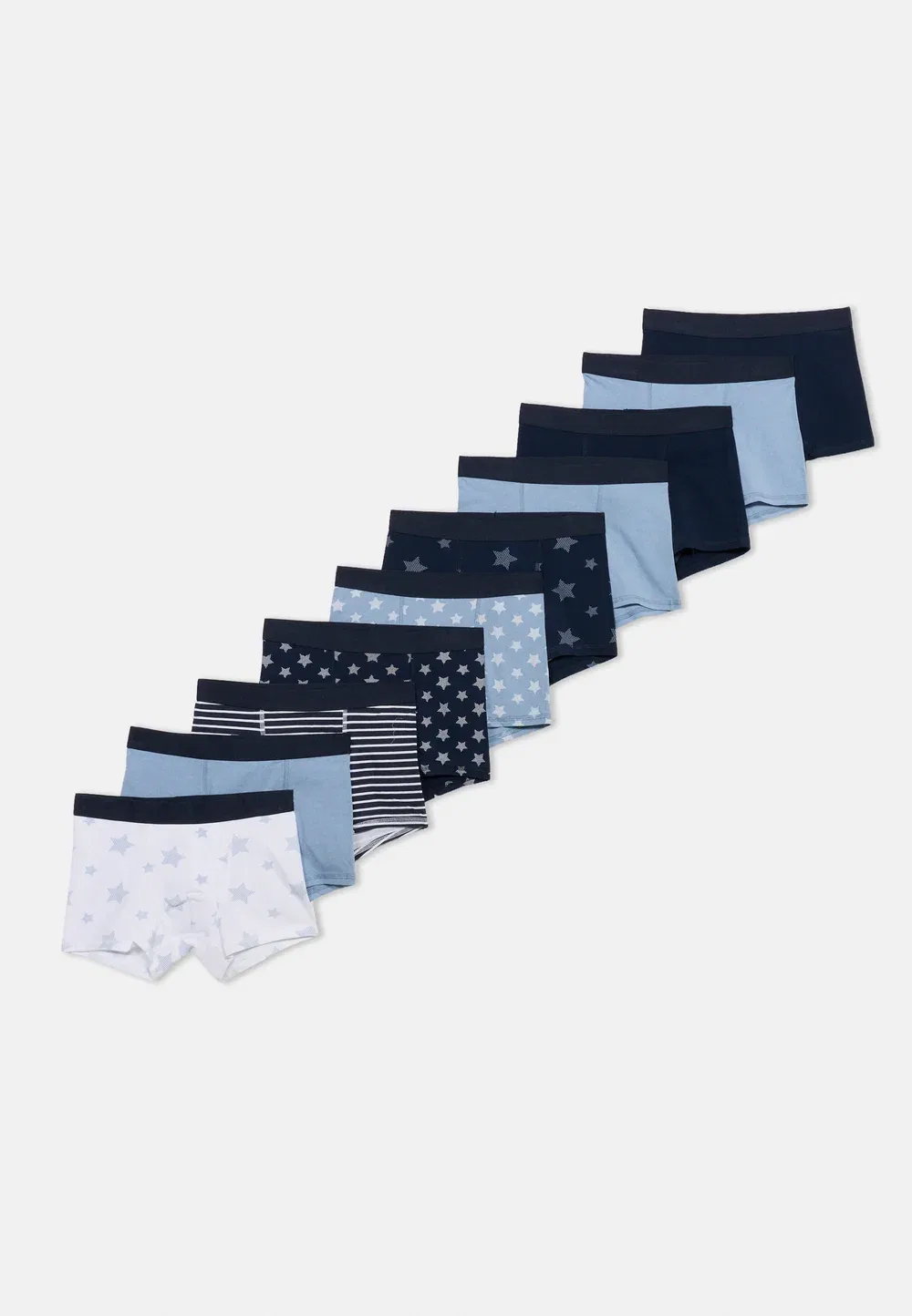10 пар однотонных и с принтом трусиков для мальчиков Friboo, Light Blue/ Dark Blue/ Off-White