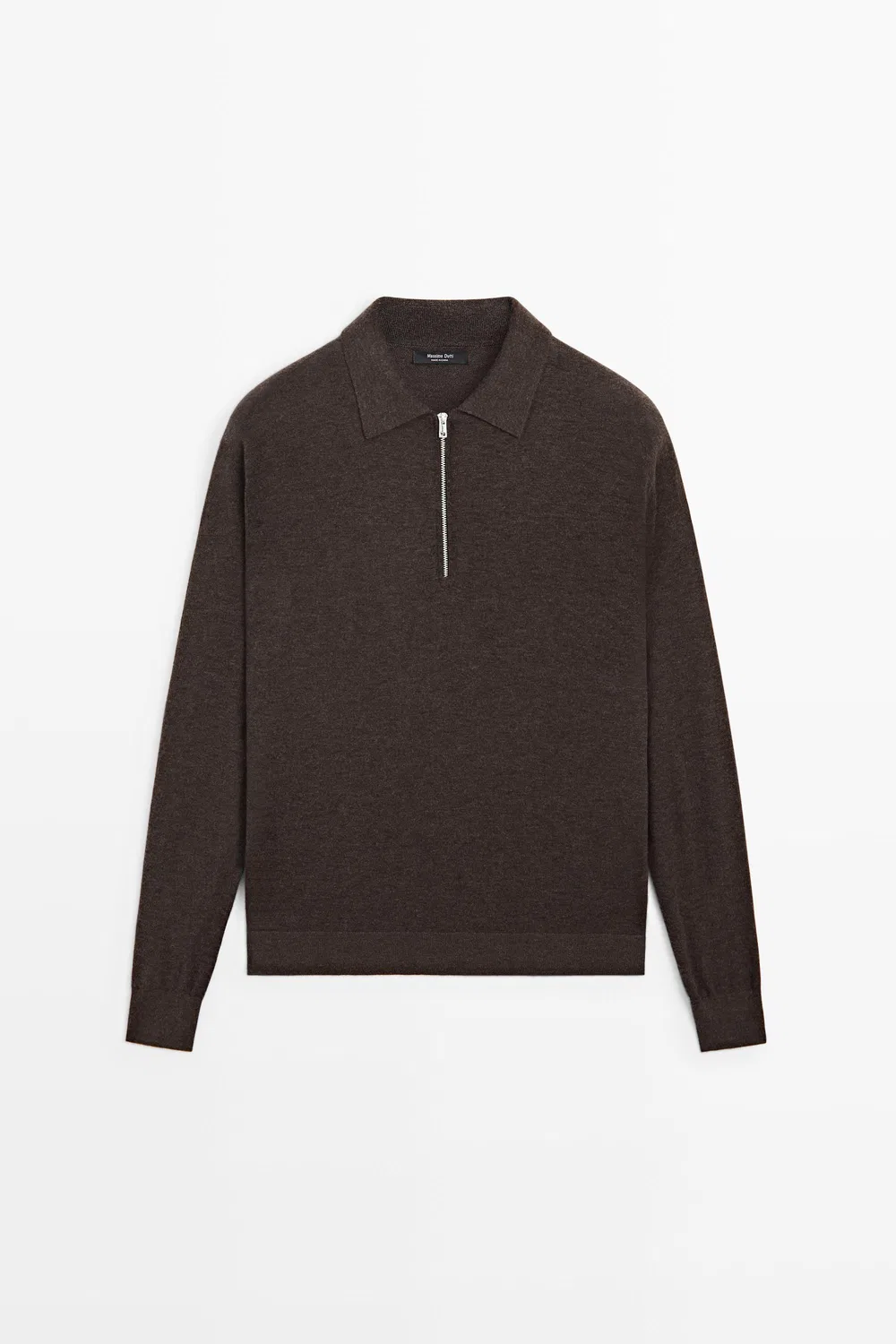 Свитер Massimo Dutti Wool Blend Quarter-Zip Knit, шоколадно-коричневый — фото 2