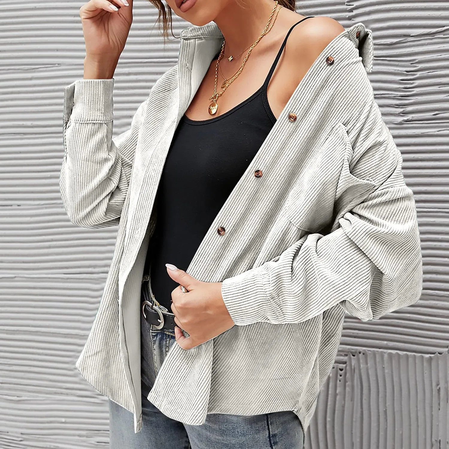 Женское пальто свободного кроя с отложным воротником Time Time Corduroy Coat Shirt, White — фото 2