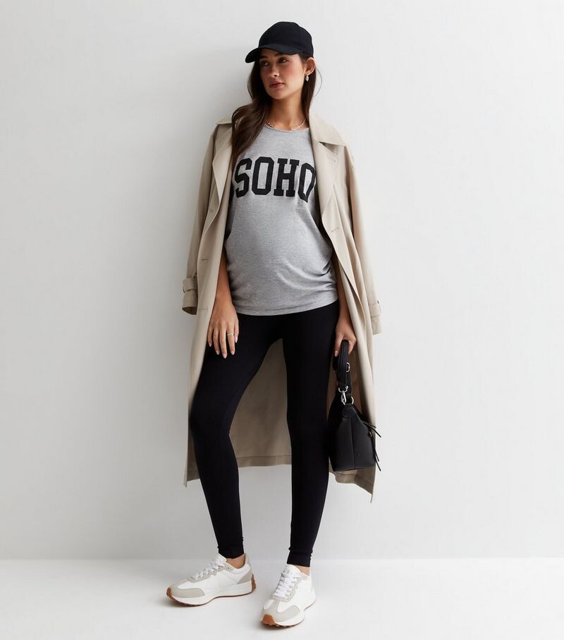 

Черные бесшовные леггинсы из джерси для беременных New Look, черный