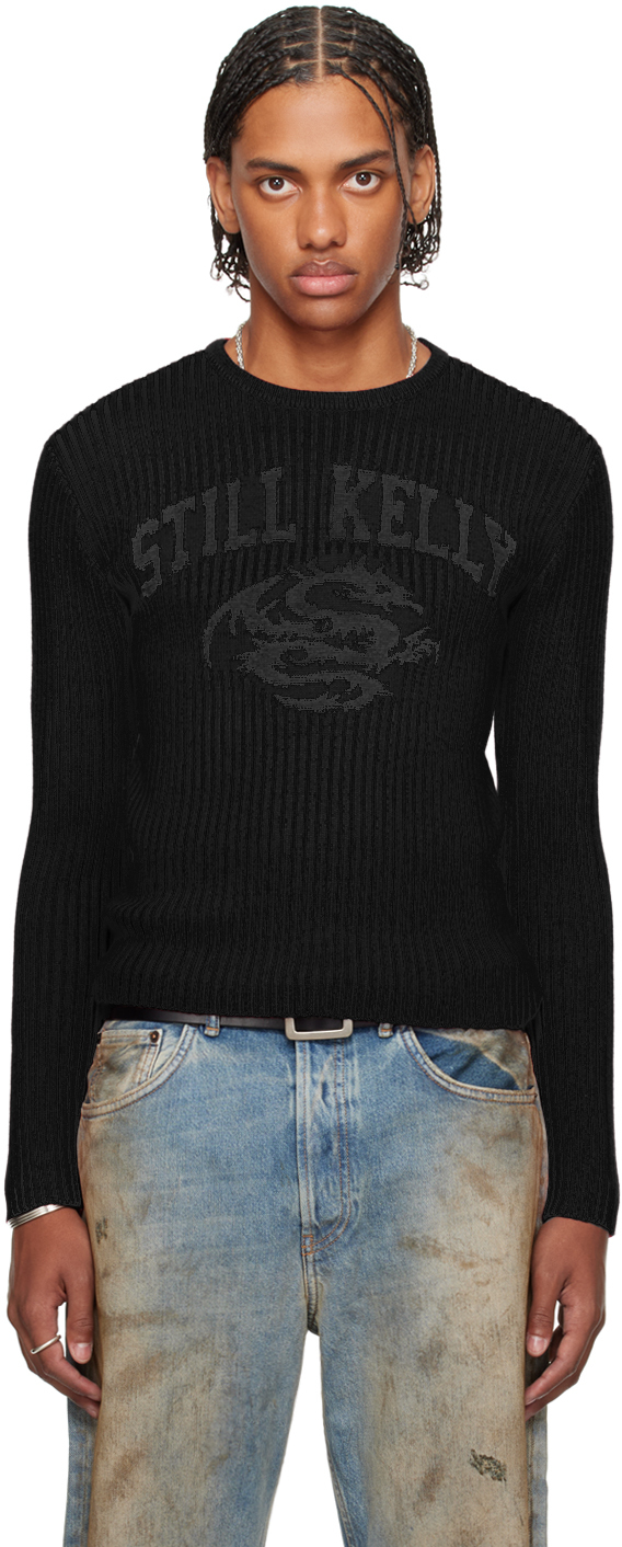 

Черный свитер с круглым вырезом в рубчик Still Kelly