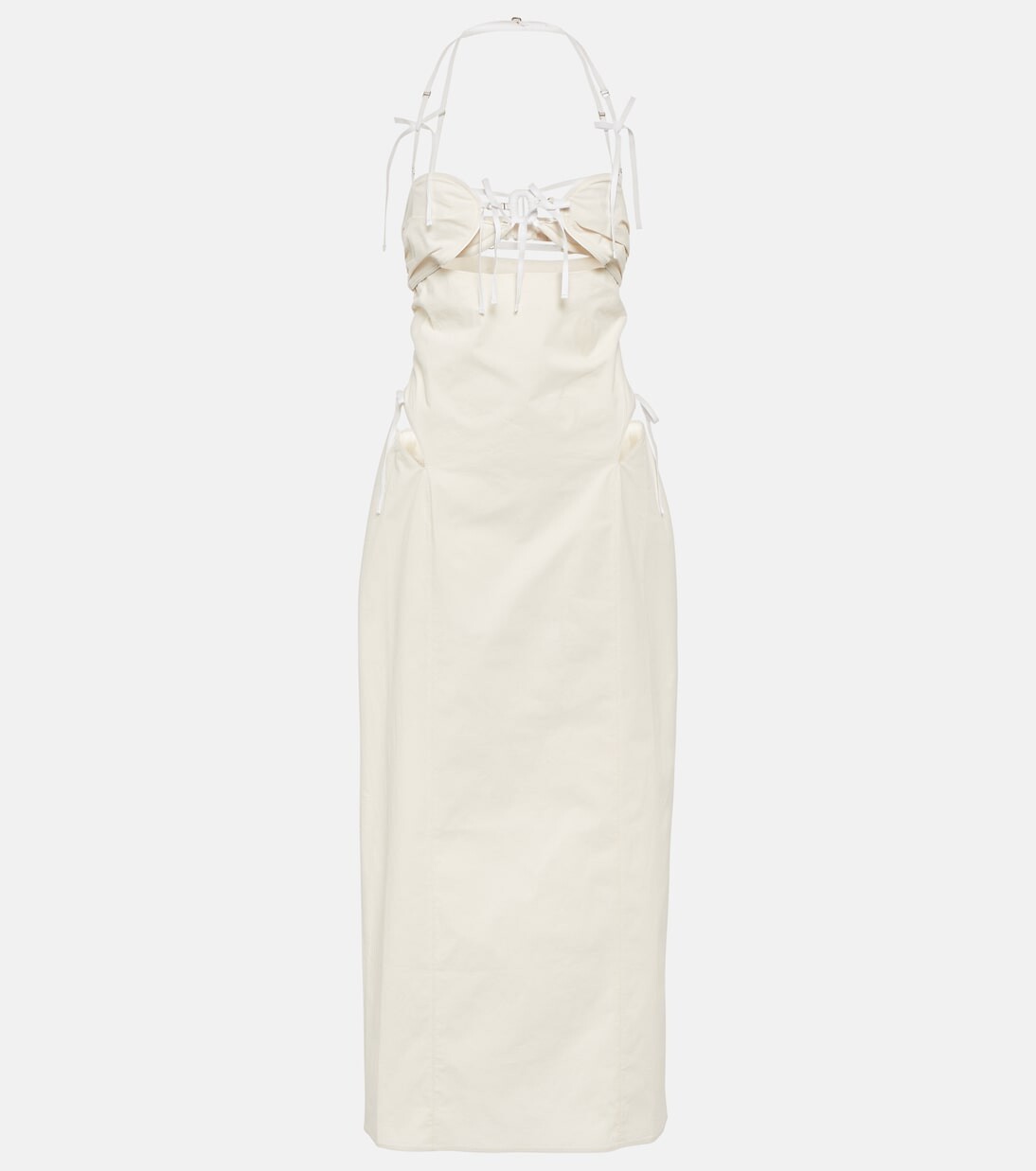 

Рубановое платье миди la robe из смесового хлопка Jacquemus, бежевый