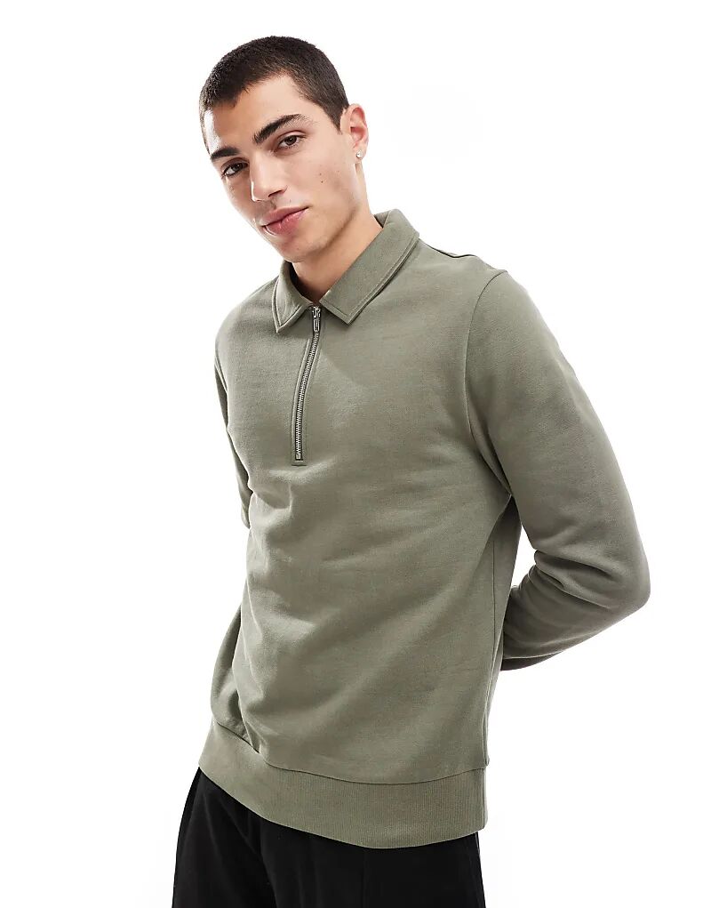 

Толстовка-поло с застежкой-молнией цвета хаки ASOS DESIGN
