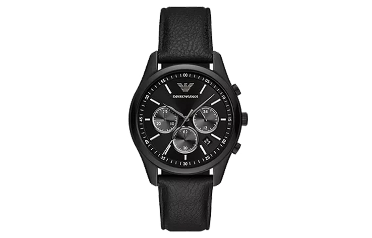 

EMPORIO ARMANI Часы Chronograph Black Leather Watch, Black Dial