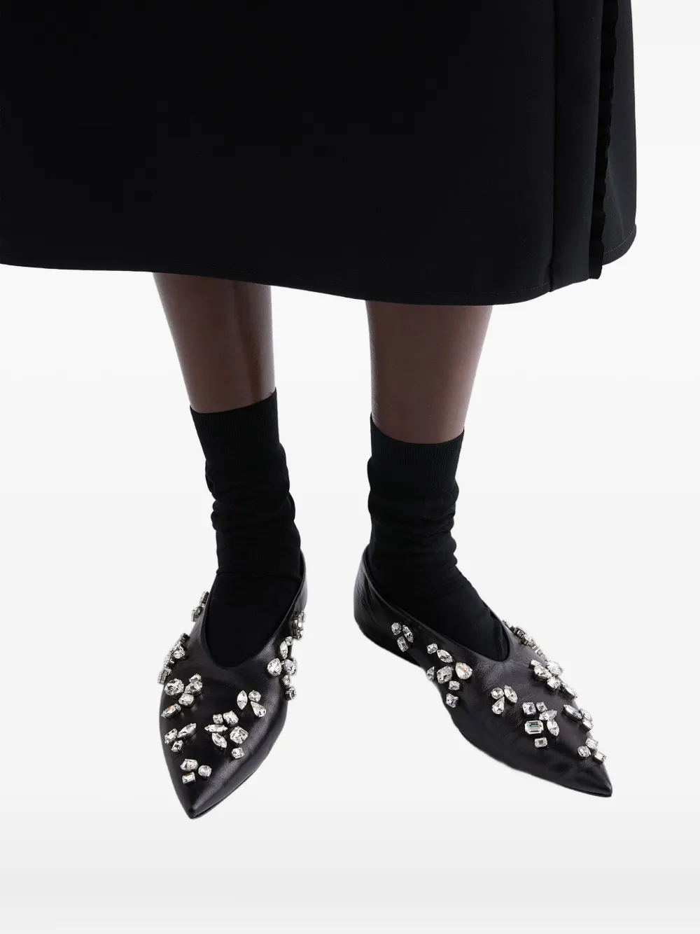Балетки с заостренным носком и кристаллами Jil Sander, черный — фото 4