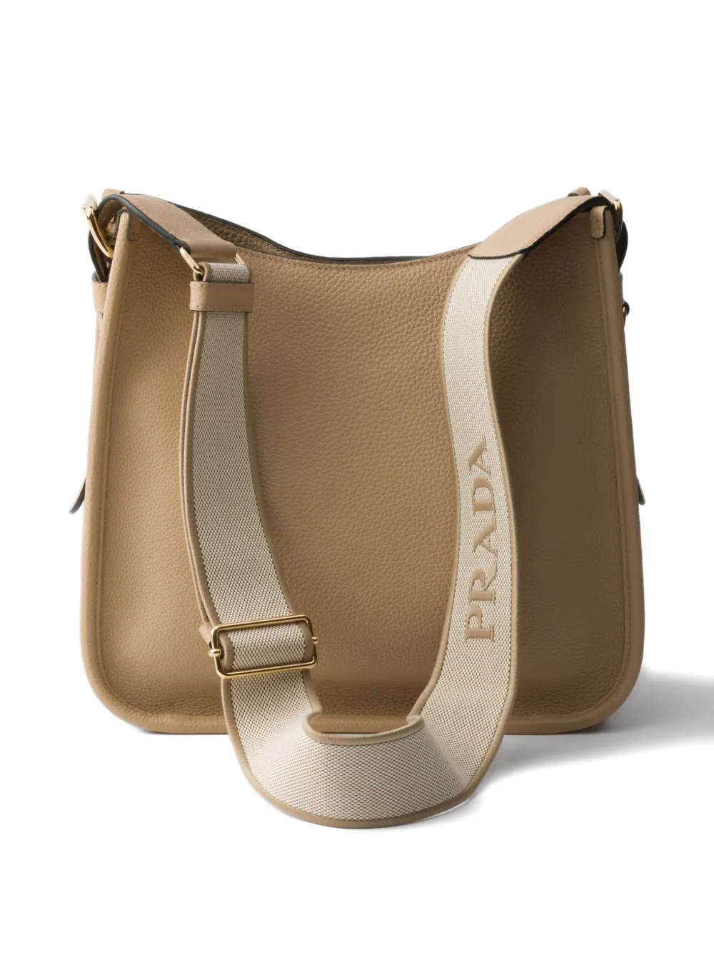 Кожаная сумка на плечо с логотипом Prada, бежевый — фото 2