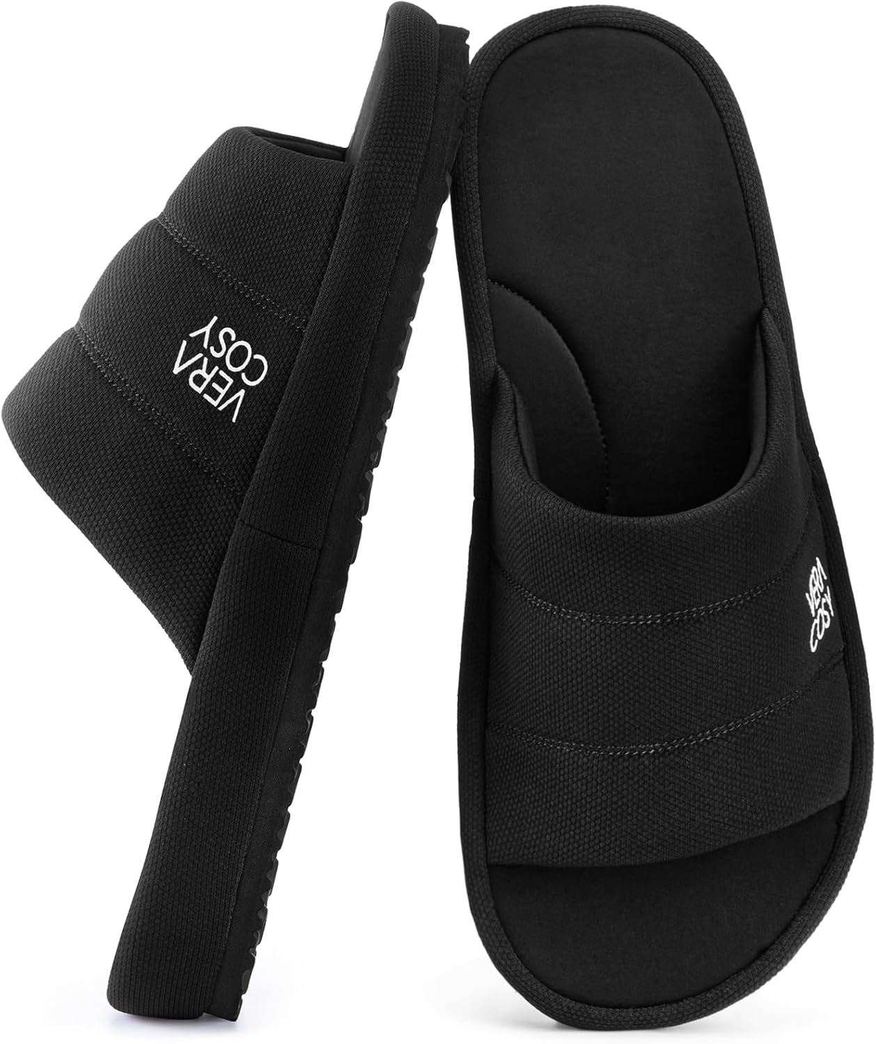 

Мужские тапочки VeraCosy с открытым носком, дышащие с вязкой подошвой из пены с эффектом памяти и противоскользящей подошвой, черный