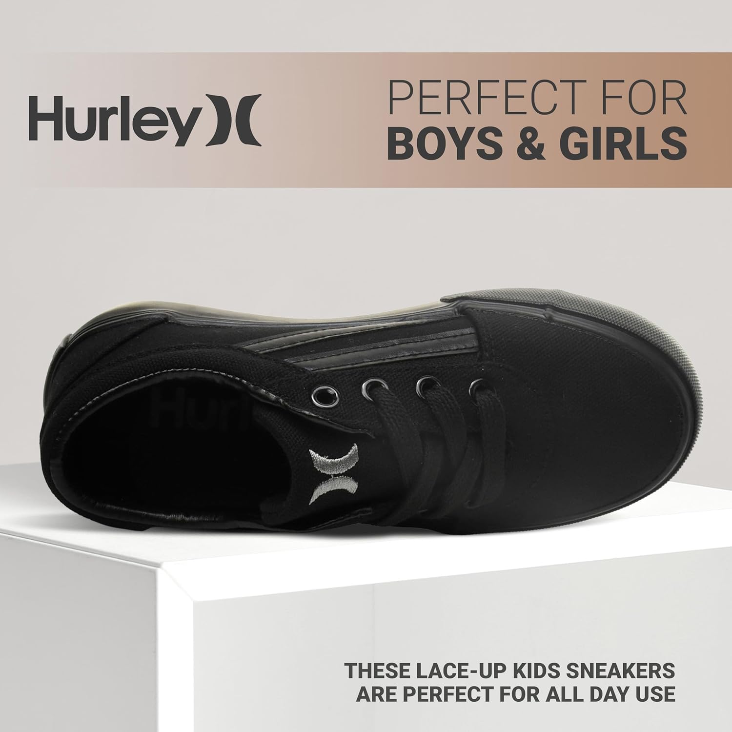 Кеды Hurley Boardy Kids с шнуровкой - низкие кроссовки для скейтборда для детей, спортивная обувь для мальчиков и девочек, черный — фото 3