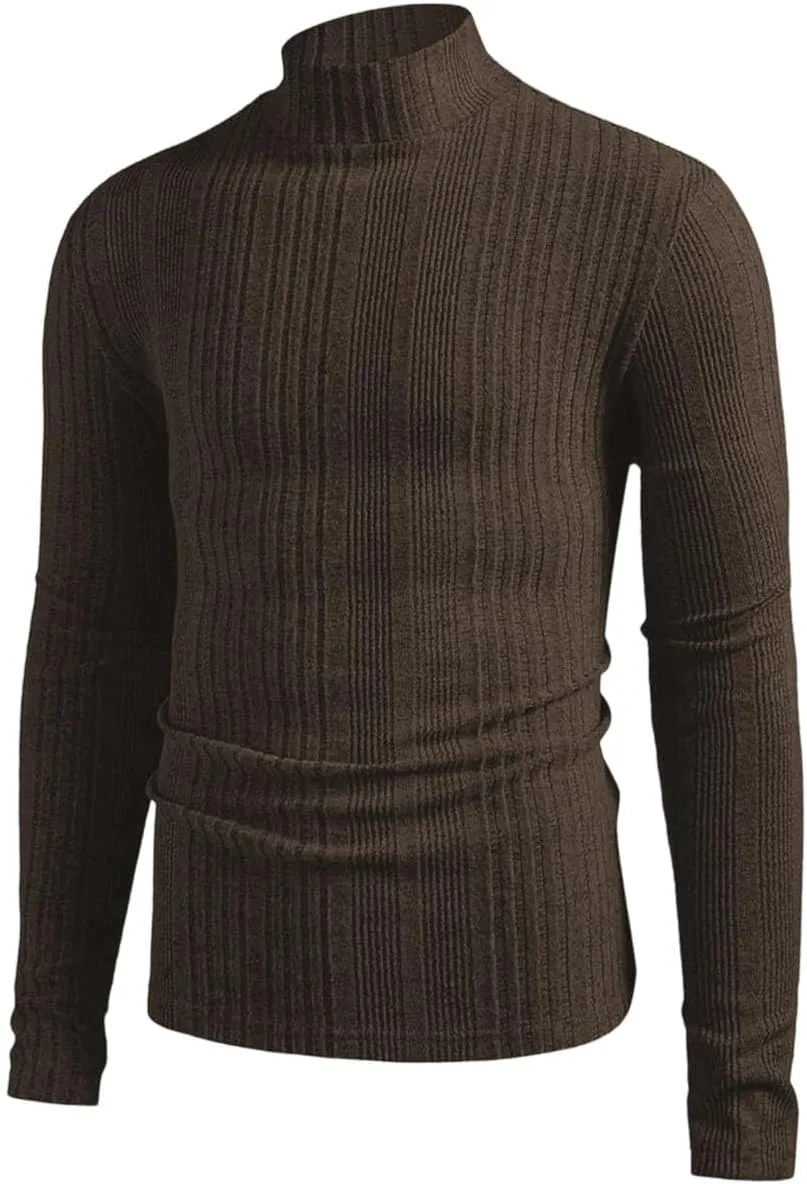 

Свитер мужской с полувысоким воротником, однотонный, в полоску