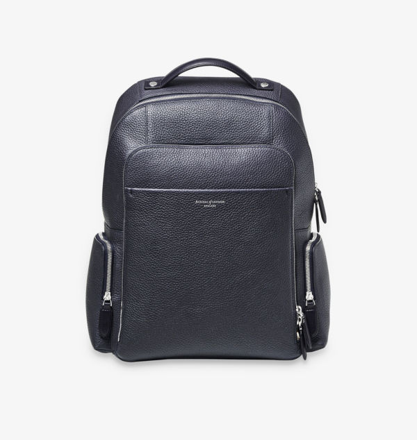 

Рюкзак из зернистой кожи на молнии с тисненым логотипом Reporter Aspinal Of London, синий