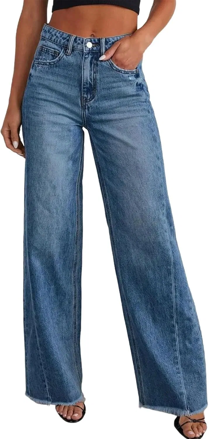 Джинсы с потертостями, пэчворк, High Waist, Blue