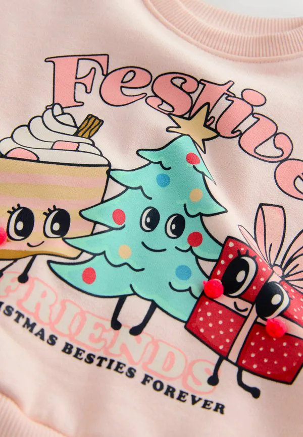 Толстовка с круглым вырезом Next, Light Pink Festive Friends Christmas — фото 4