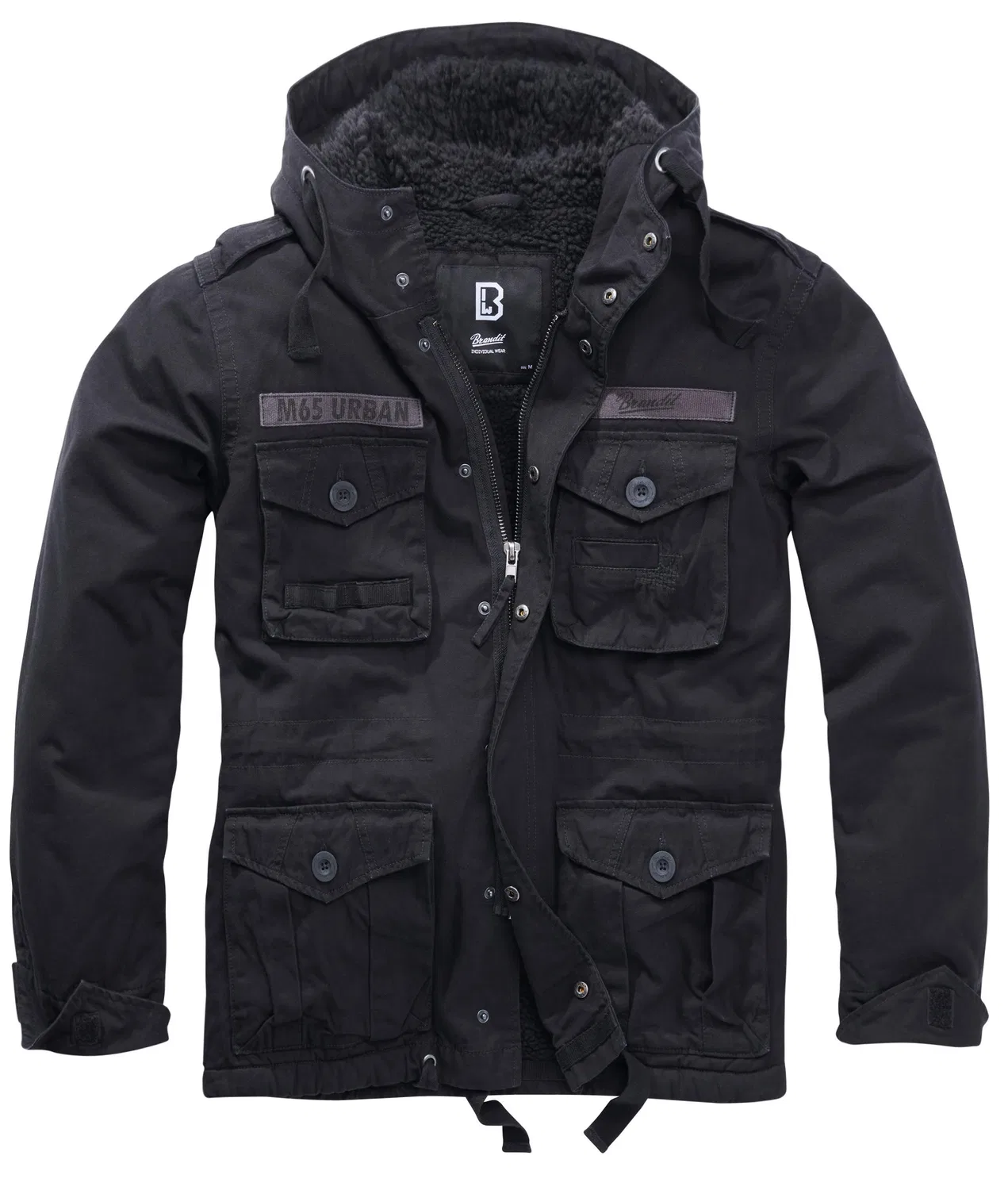 Мужская зимняя куртка M65 с капюшоном Brandit Vintage Diamond Schwarz Teddyfutter, Washed Black