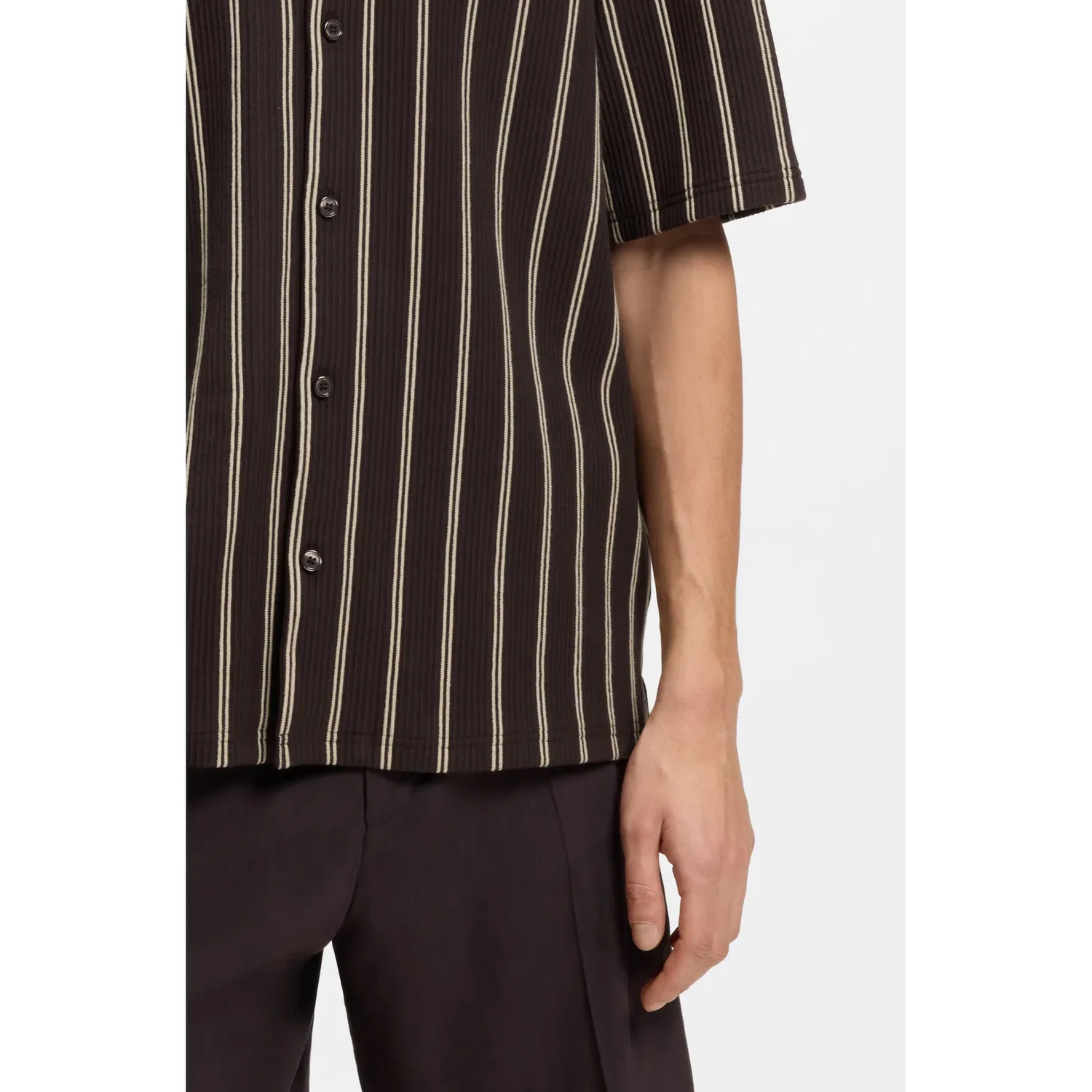 Мужская свободная короткая рубашка из джерси BOSS, Dark Brown — фото 3