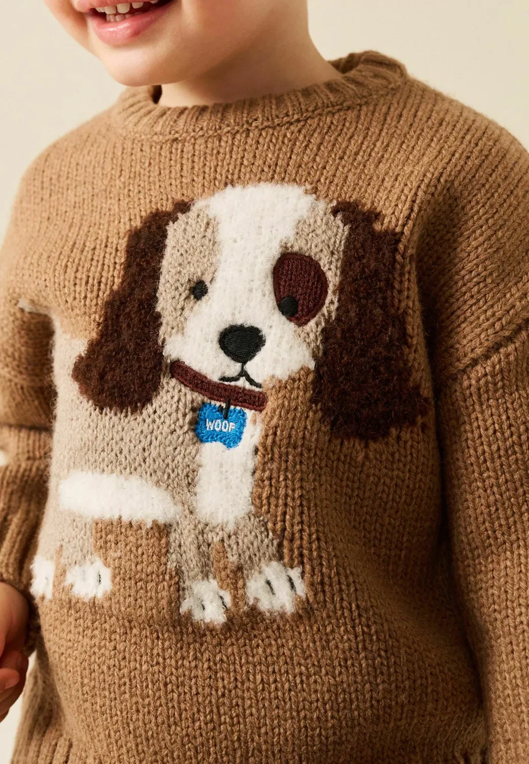 Вязаный джемпер с круглым вырезом и изображением персонажа Next, Chocolate Brown Dog — фото 4