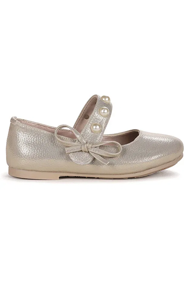 Детские балетки для девочек с коротким каблуком Bareti Vakko Pearl Daily Velcro Girls' Ballerina Shoes Kiko Kids, Gold — фото 3