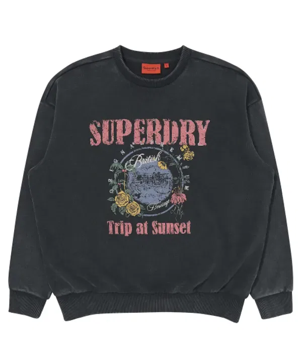 Свитшот с цветочным принтом, футболка с длинным рукавом Superdry, темно-серый
