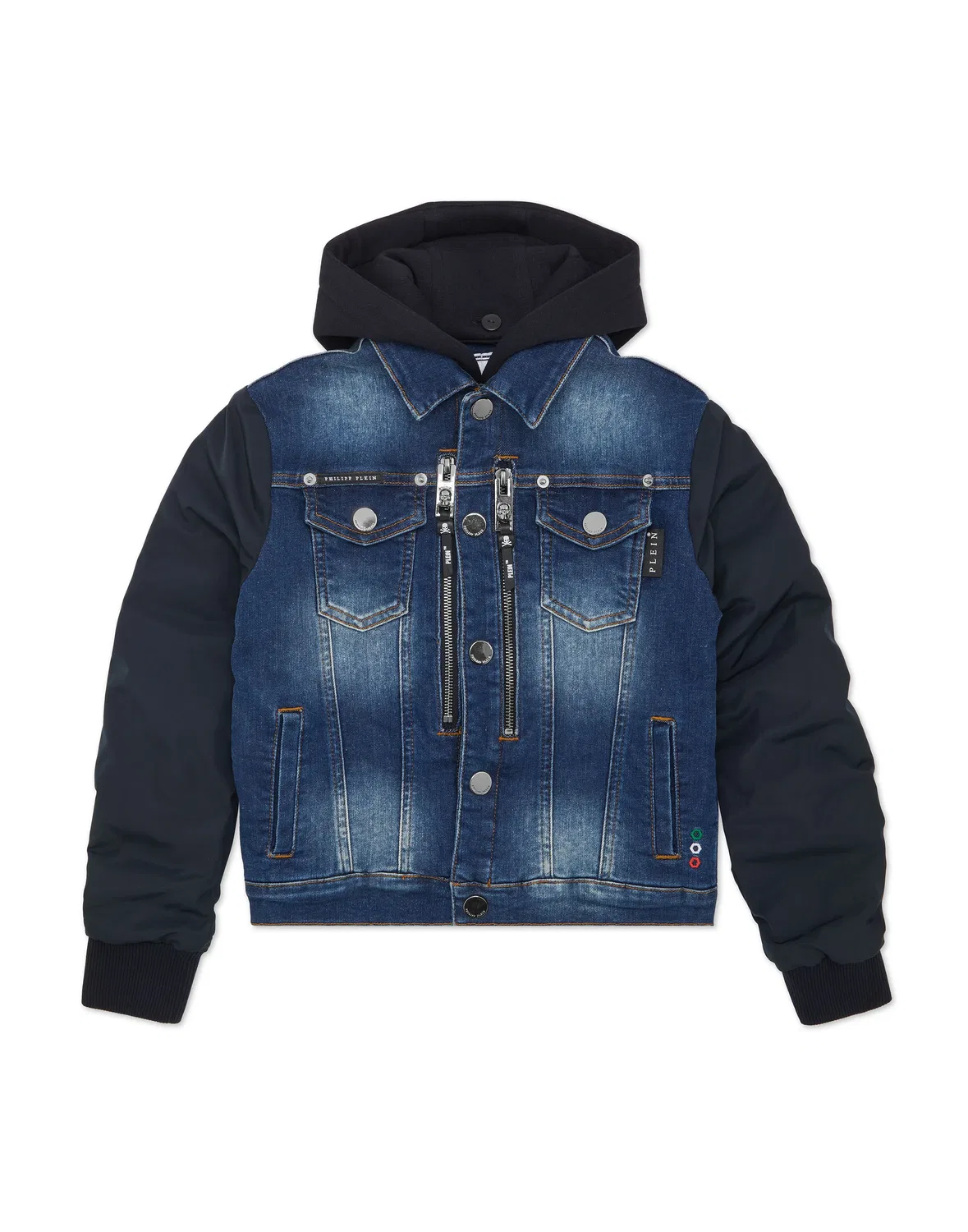 Детская джинсовая куртка оверсайз с кожаными вставками Racing Club PHILIPP PLEIN, Blue Shark