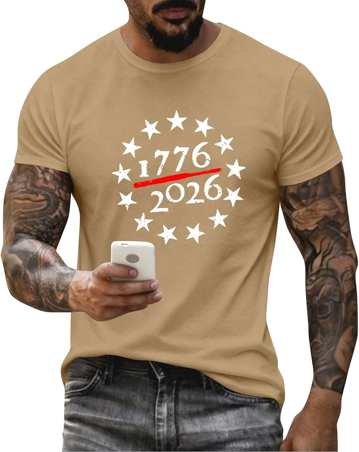Мужская футболка с американским флагом 250th Anniversary, Khaki