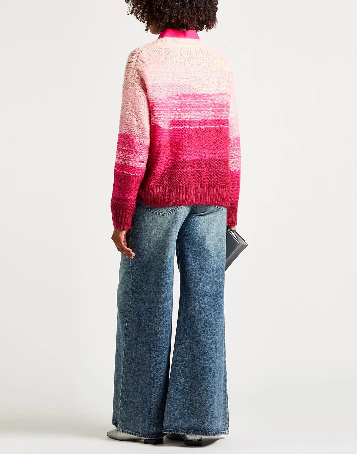 Женский вязаный свитер с мультиколор принтом Acne Studios, фуксия — фото 3