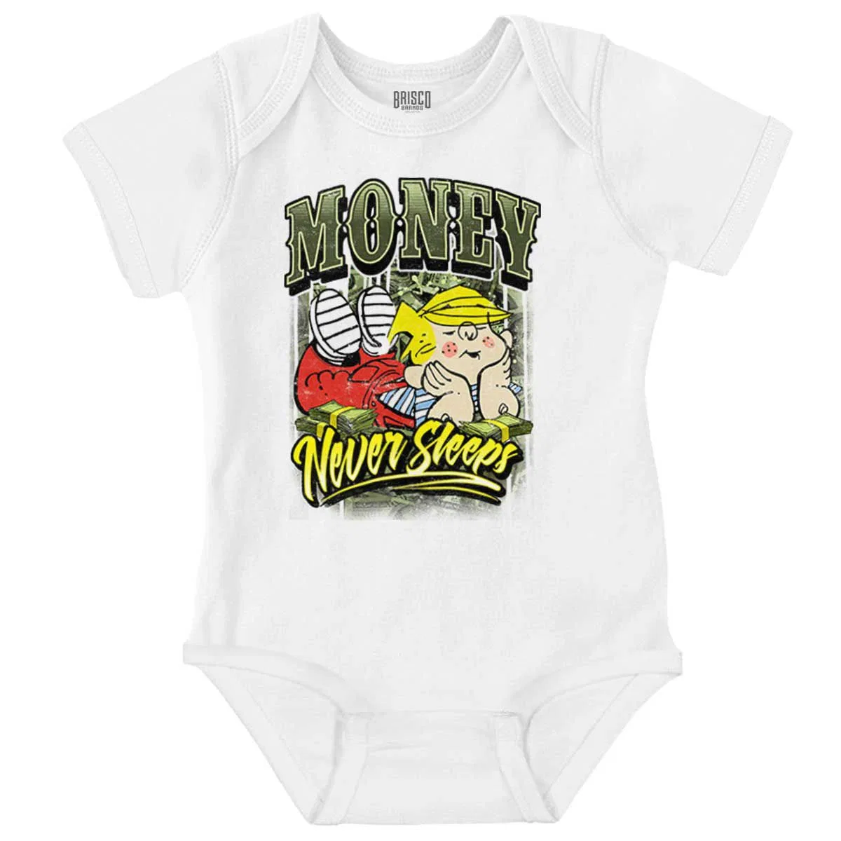 Детское боди с коротким рукавом Dennis the Menace Money Never Sleeps Brisco Brands, White