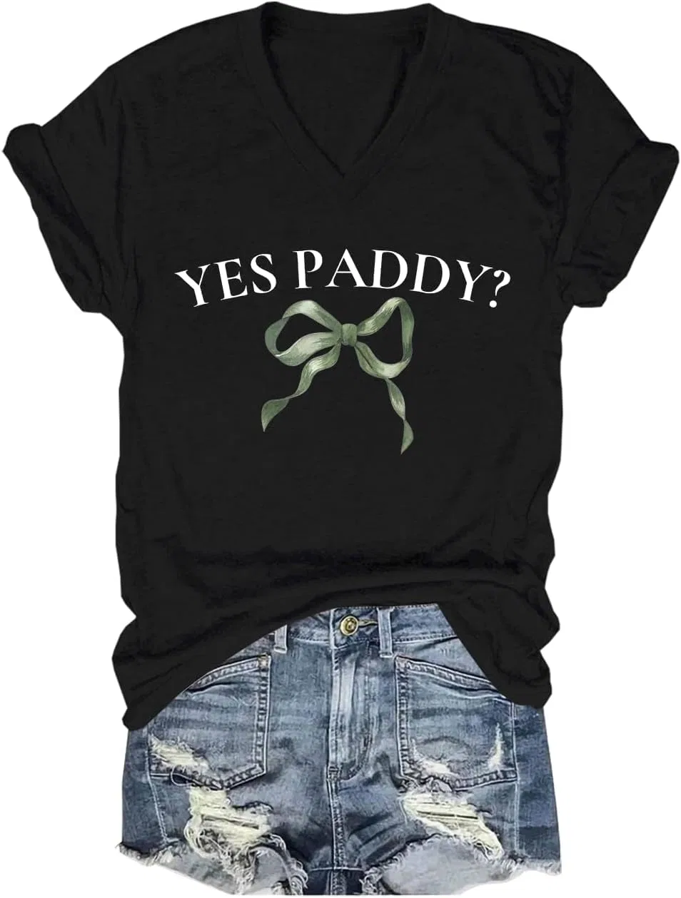 Женская футболка с V-образным вырезом и принтом Yes Paddy, Black