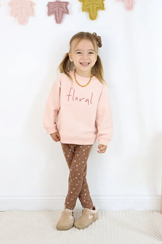 Детский комплект для девочек с цветочной вышивкой Harika Kids, Light Pink — фото 4