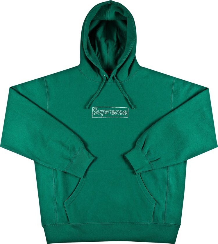 Толстовка Supreme x KAWS Chalk Logo Hooded Sweatshirt 'Light Pine', зеленый — фото 2