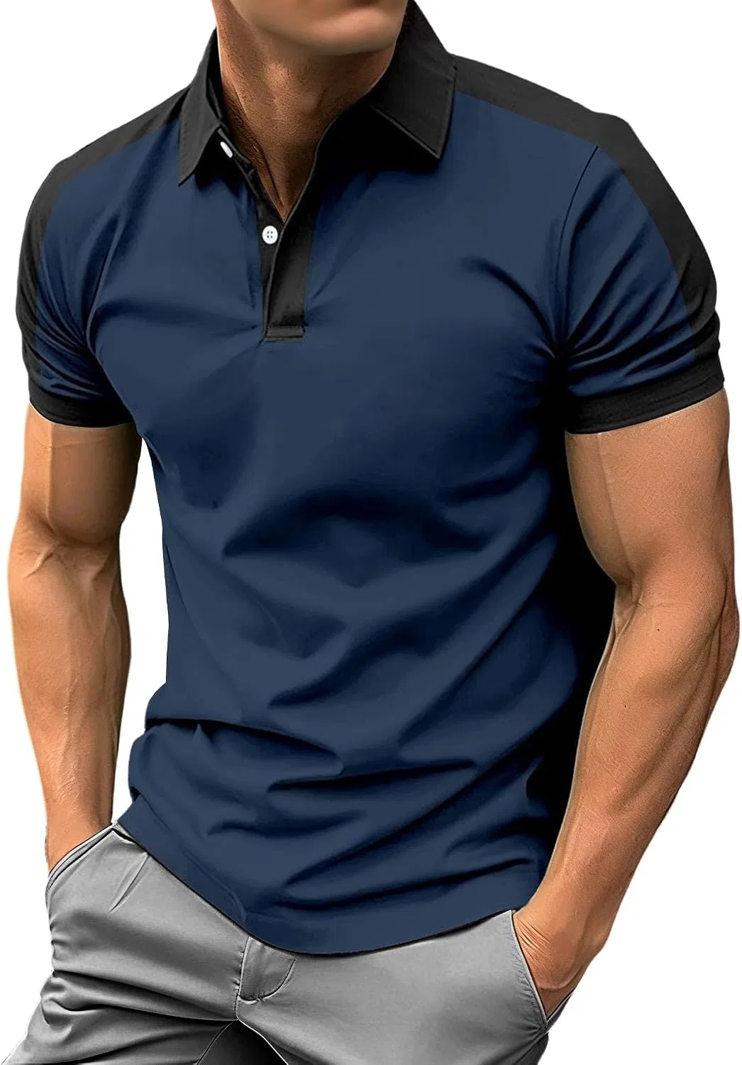 Женское поло с контрастным воротником, модель Classic Contrast Collar Athletic T-Shirts, тёмно-синий