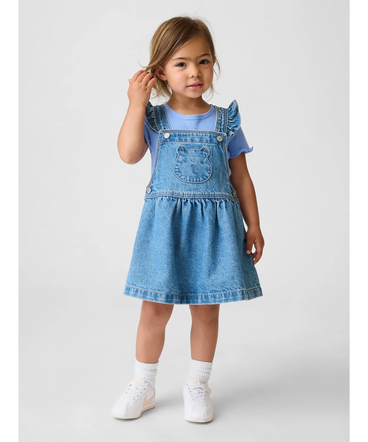 Детский денимовый сарафан с карманом-мишкой GAP, Indigo Blue