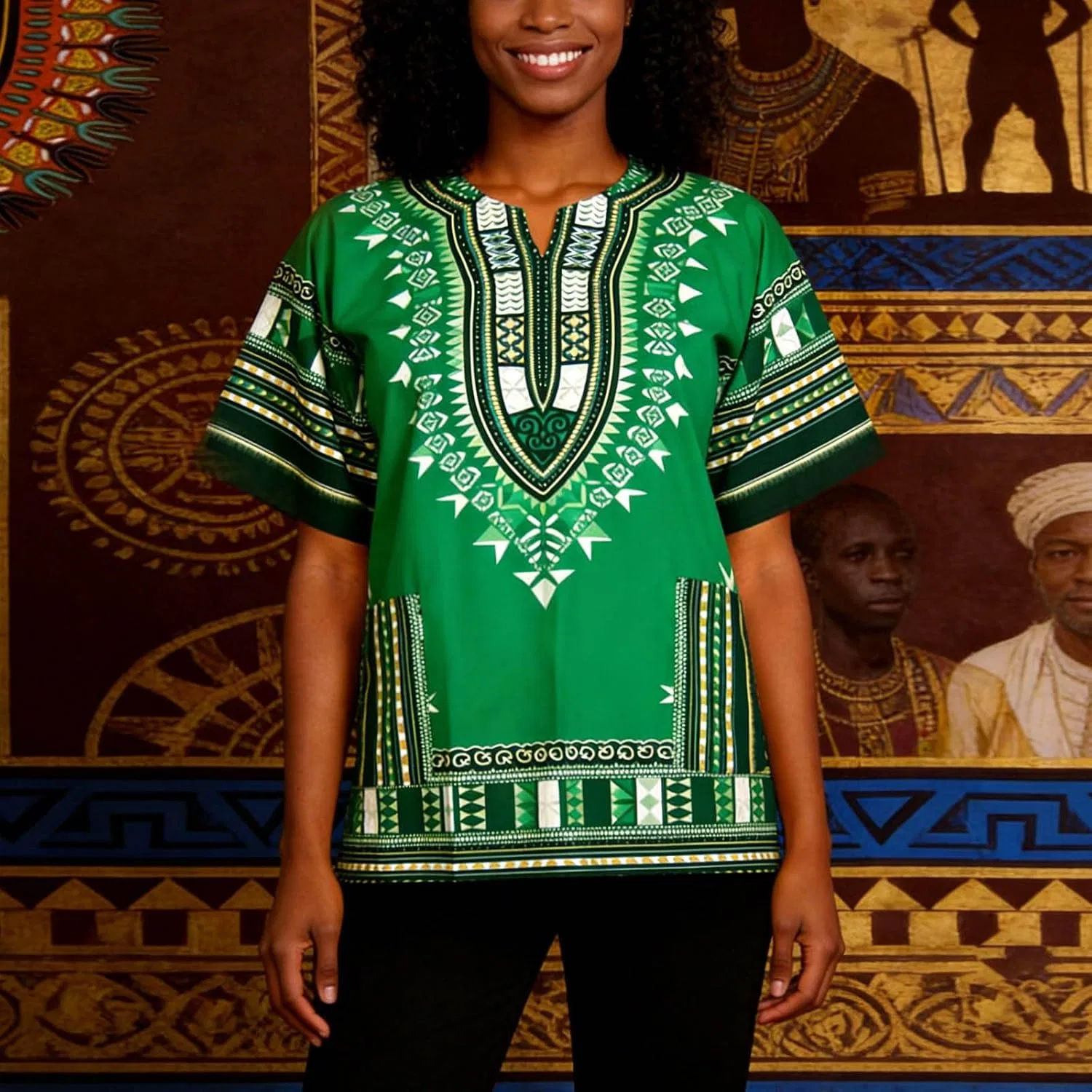 Мужская футболка с принтом Dashiki Loose Fit, Green — фото 2