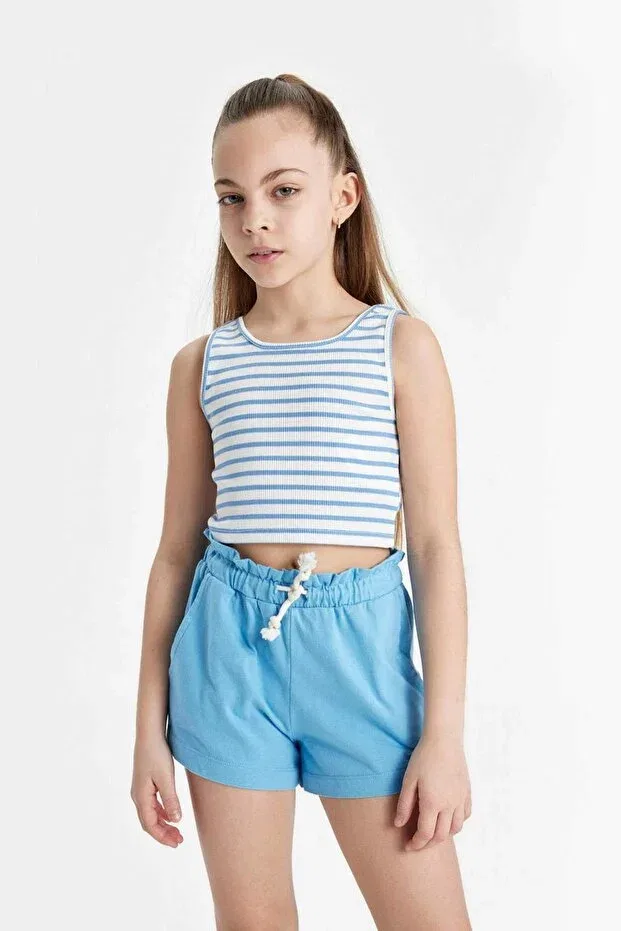 Детские шорты для девочек с принтом Beli Lace-Up Shorts For Girls A2455A824HS Defacto, Blue-Be339 — фото 3
