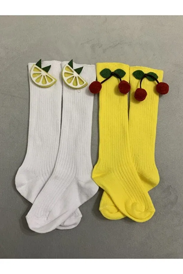 Детские носки для девочек с принтом 2 pack Hdt Store, Yellow White — фото 2