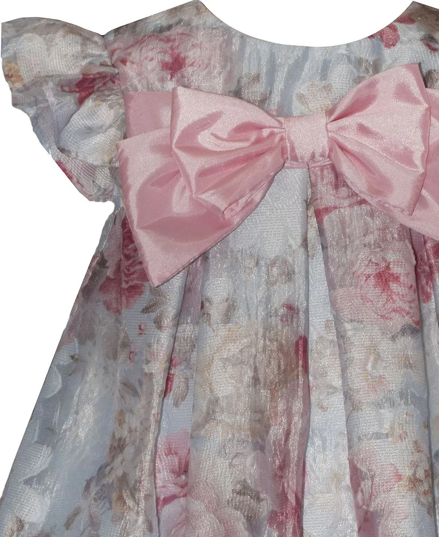 Платье для девочек с коротким рукавом, с бантом Bonnie Baby, Blue Pink — фото 3