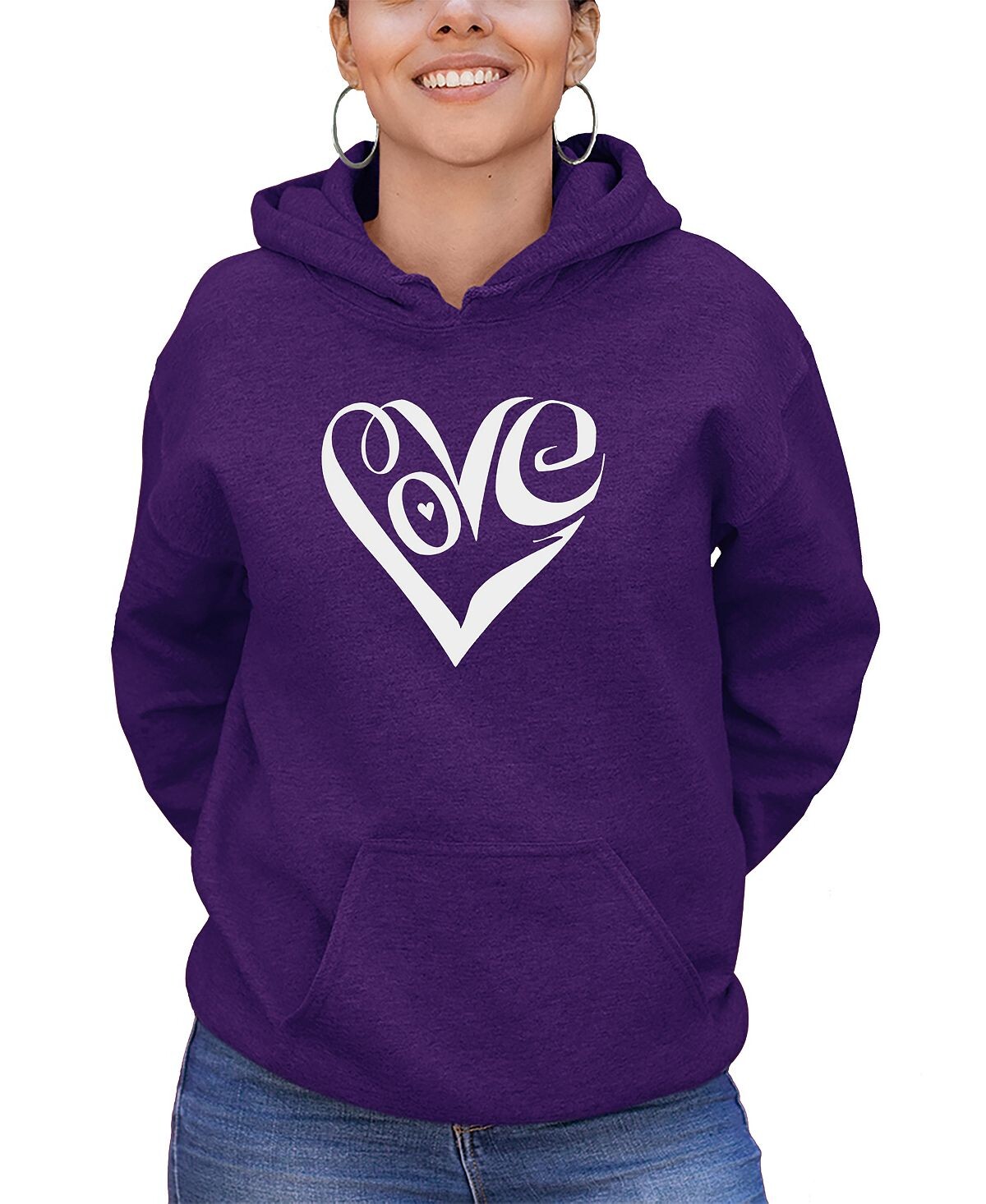 

Женский топ с капюшоном word art script love heart sweatshirt top LA Pop Art, фиолетовый