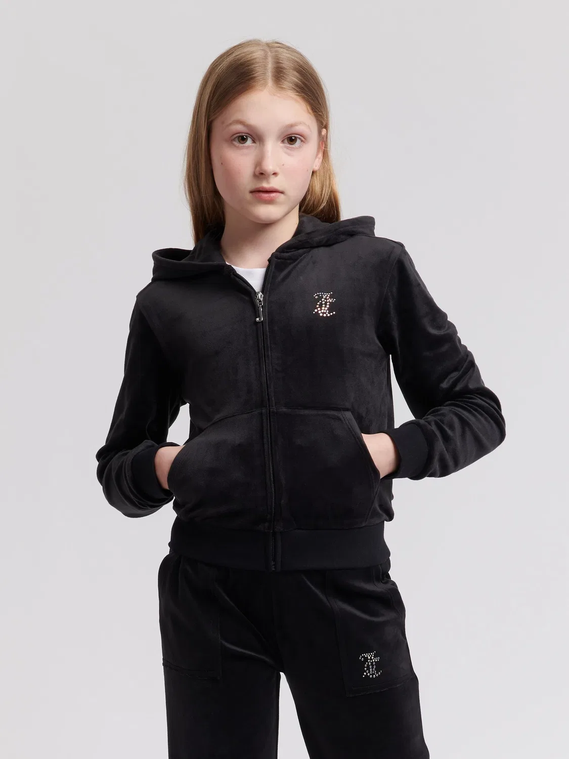 Худи Juicy Couture Mini Diamante Zip Hoodie, черный