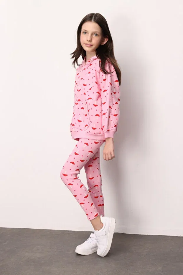 Детский спортивный костюм для девочек с принтом Pink Patterned Hooded Girls' Tracksuit Set - nell Le Mabelle, Pink — фото 2