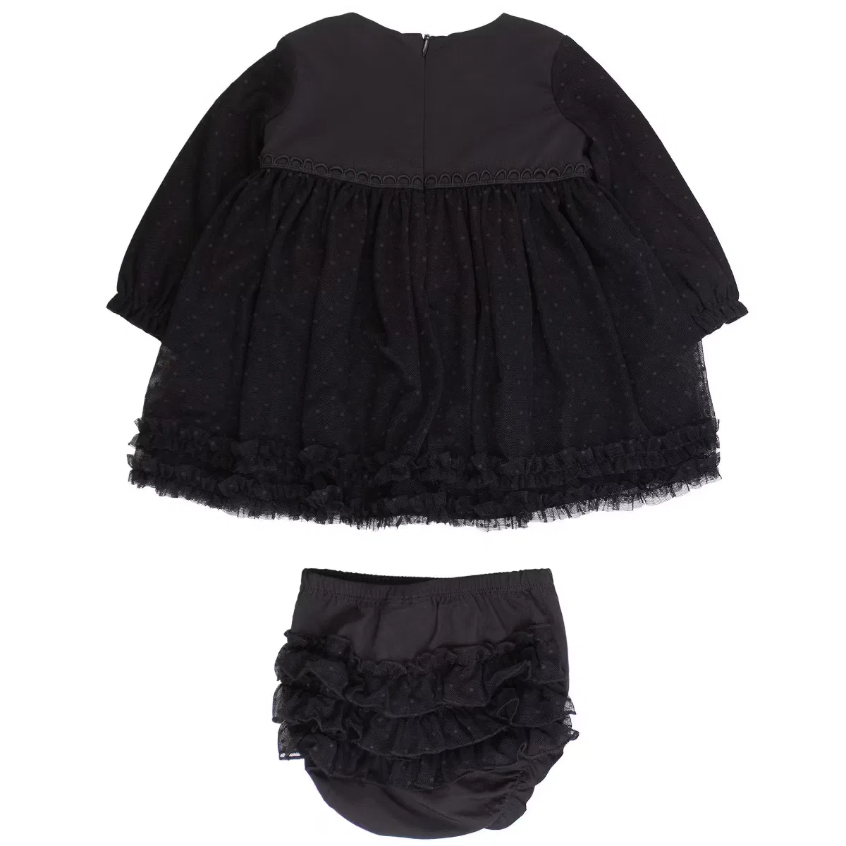 Комплект платье с длинным рукавом и шорты RuffleButts, Black — фото 2