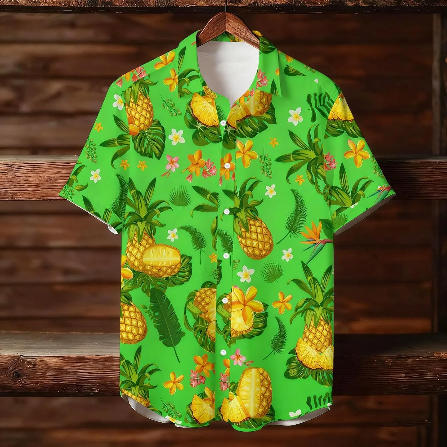 Мужская футболка с цветочным принтом Funky Hawaiian Shirt, Green — фото 3